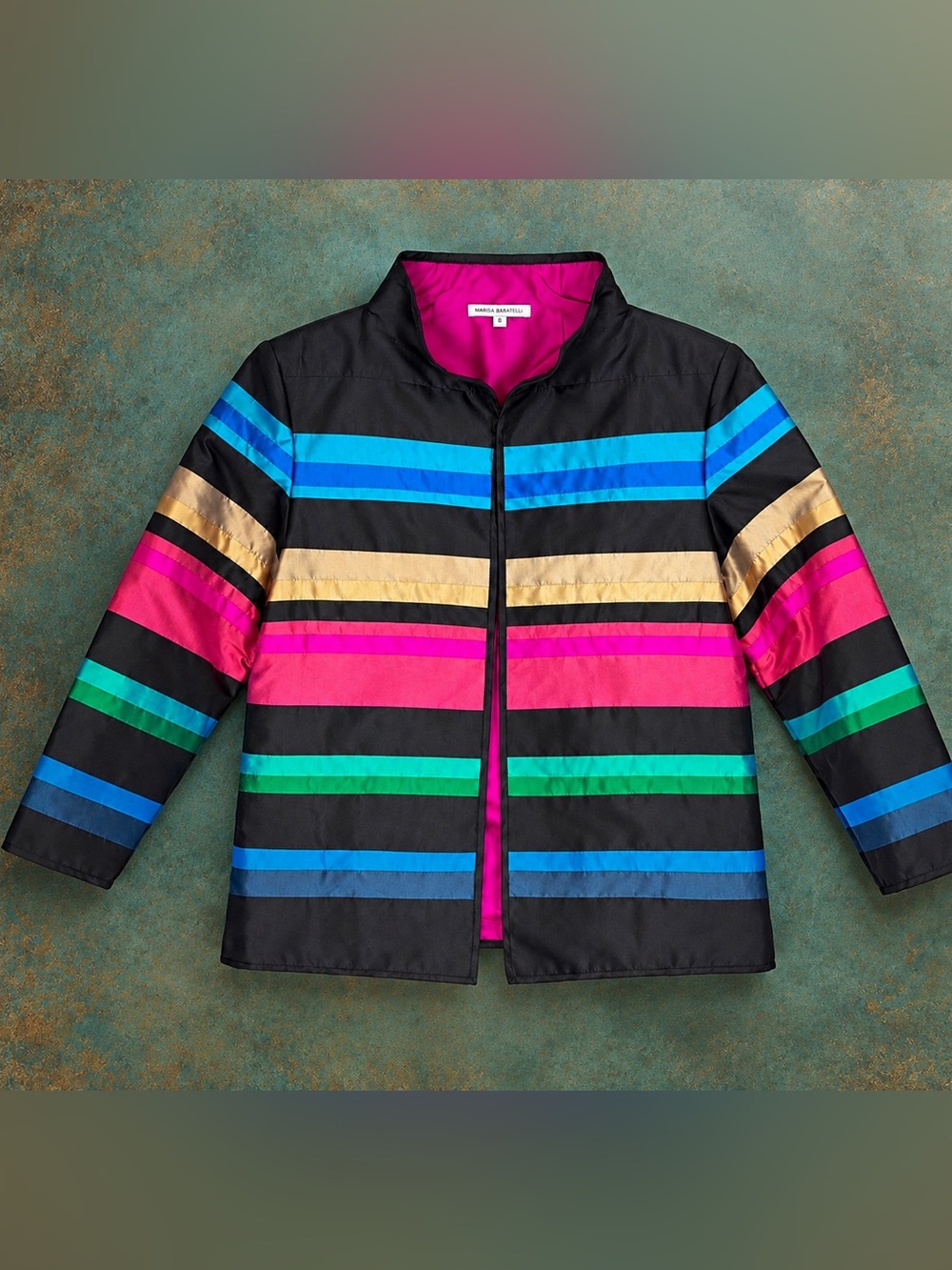 Marisa Baratelli Jacket Women’s Size 8 100% Thai Silk Multicolor Striped Vintage